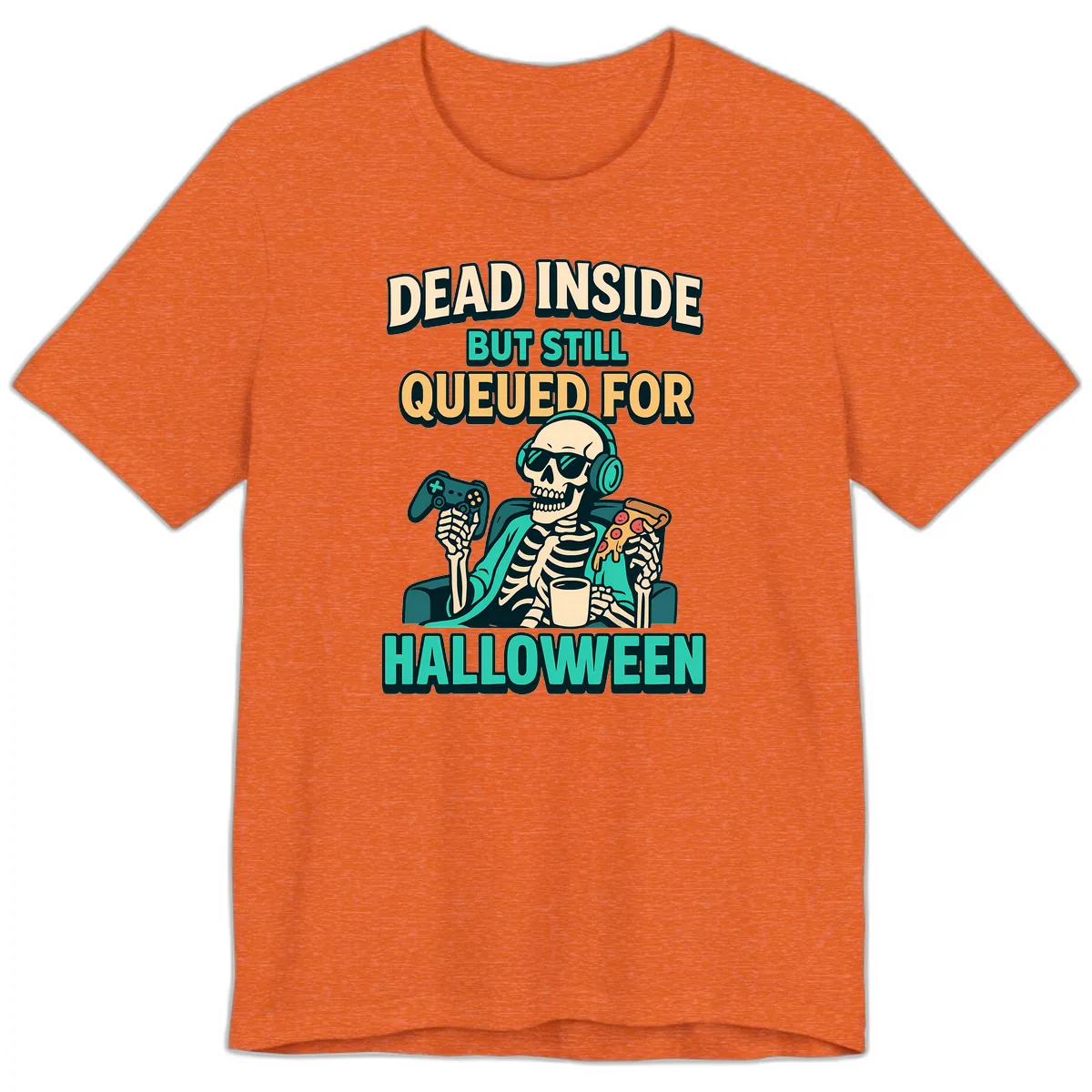 Dead Inside Halloween Gamer Skeleton Premium T-Shirt in Heather Orange