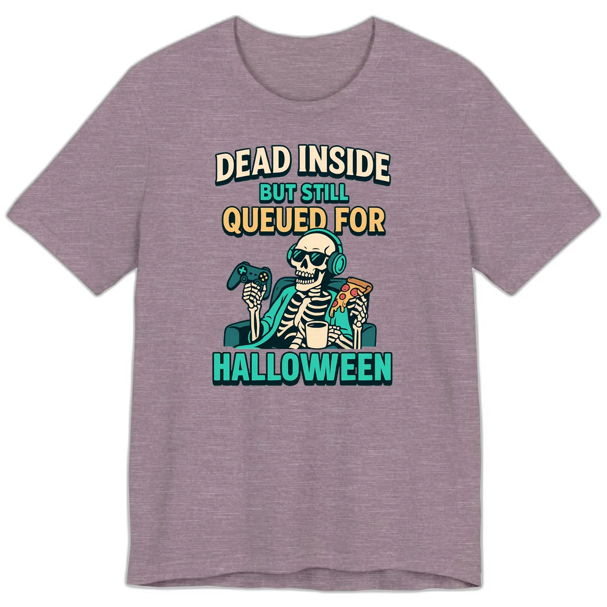 Dead Inside Halloween Gamer Skeleton Premium T-Shirt in Heather Purple