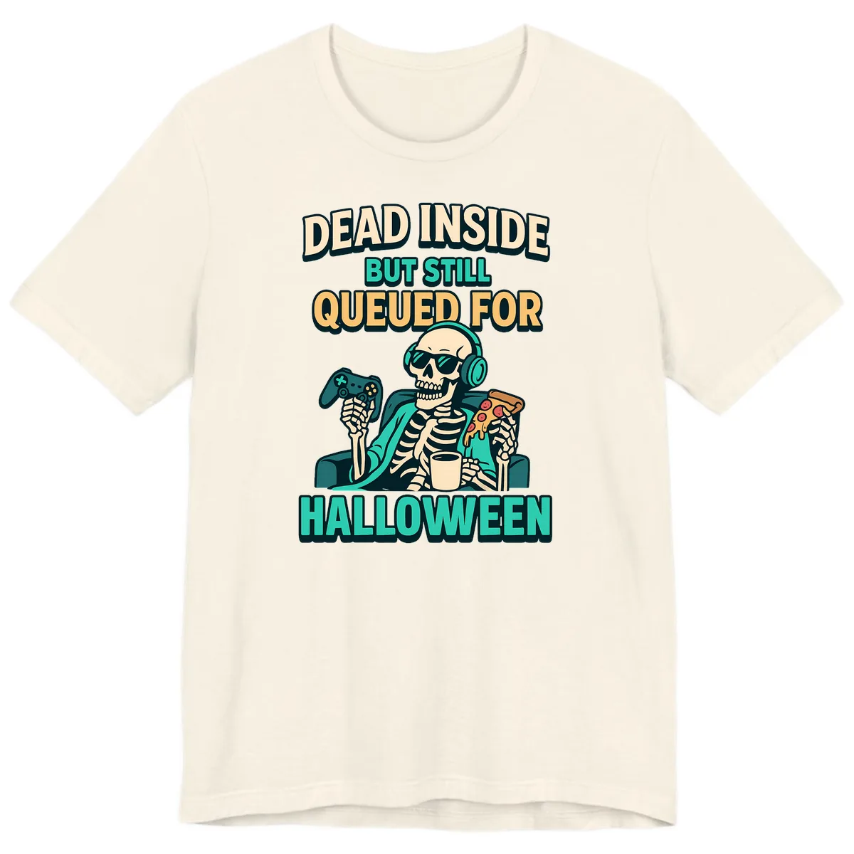 Dead Inside Halloween Gamer Skeleton Premium T-Shirt in Natural