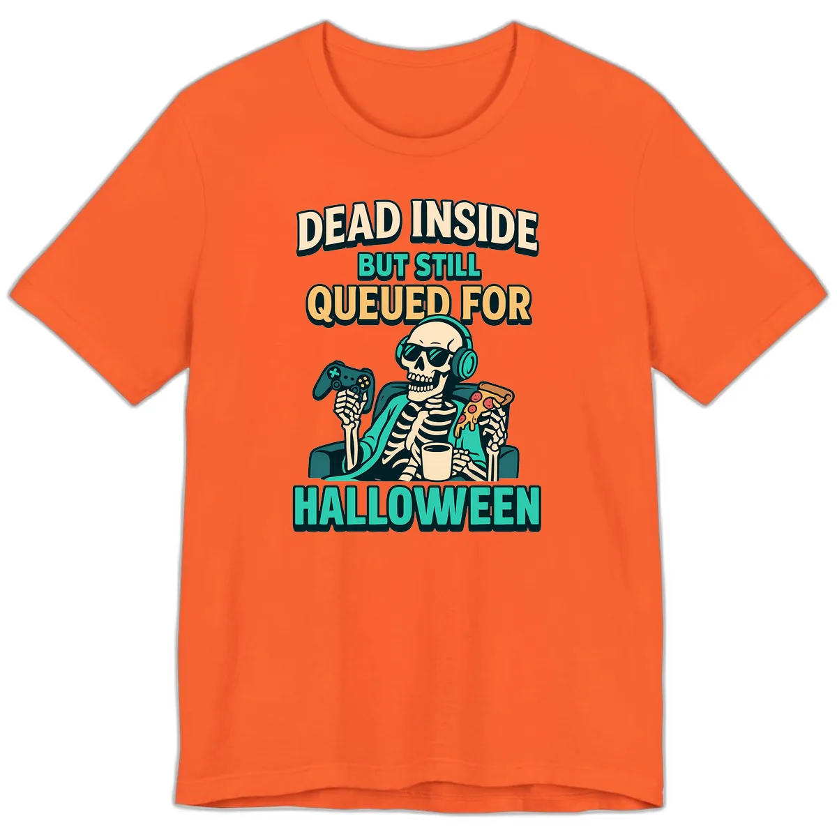 Dead Inside Halloween Gamer Skeleton Premium T-Shirt in Orange