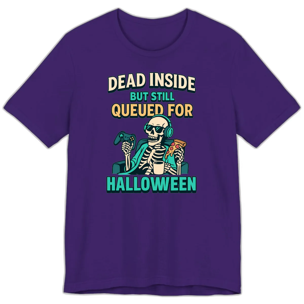 Dead Inside Halloween Gamer Skeleton Premium T-Shirt in Team Purple