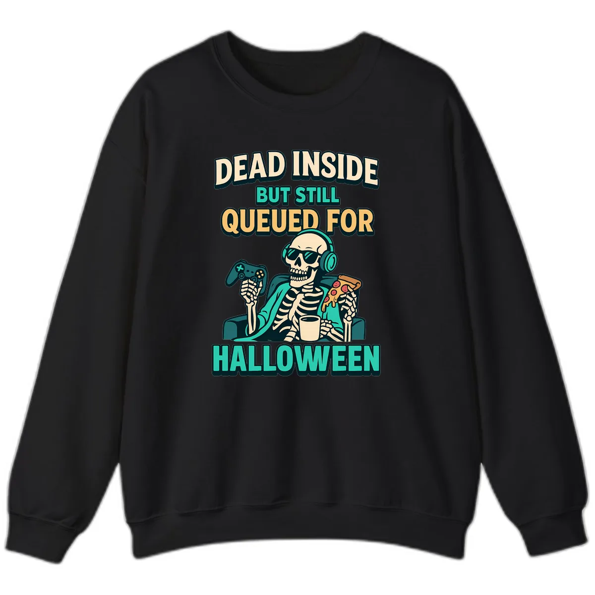 Dead Inside Halloween Gamer Skeleton Sweatshirt in Black