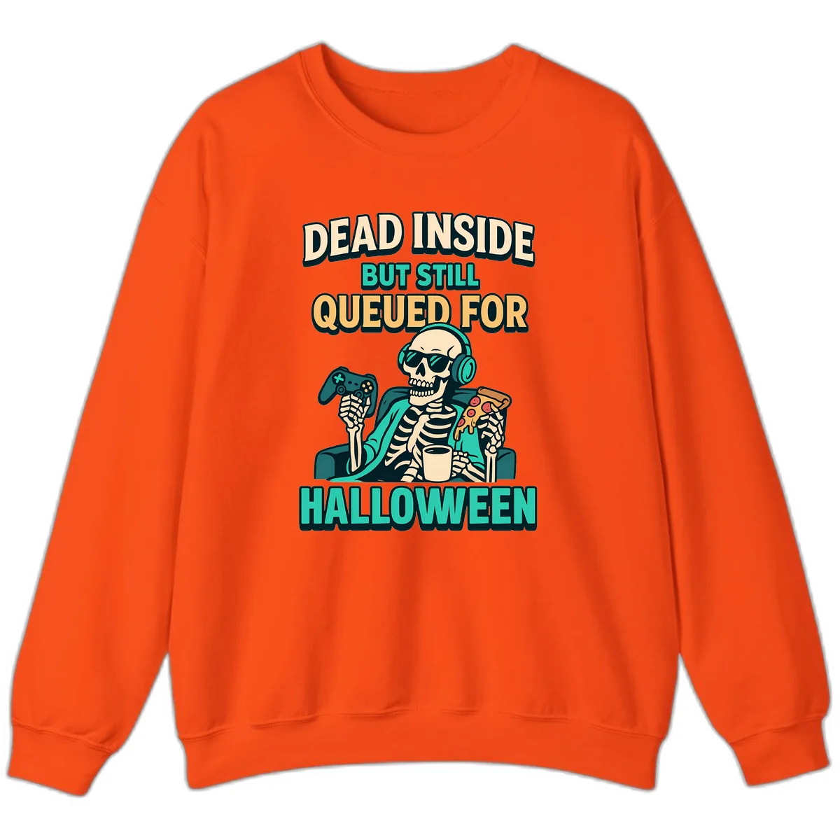 Dead Inside Halloween Gamer Skeleton Sweatshirt in Orange