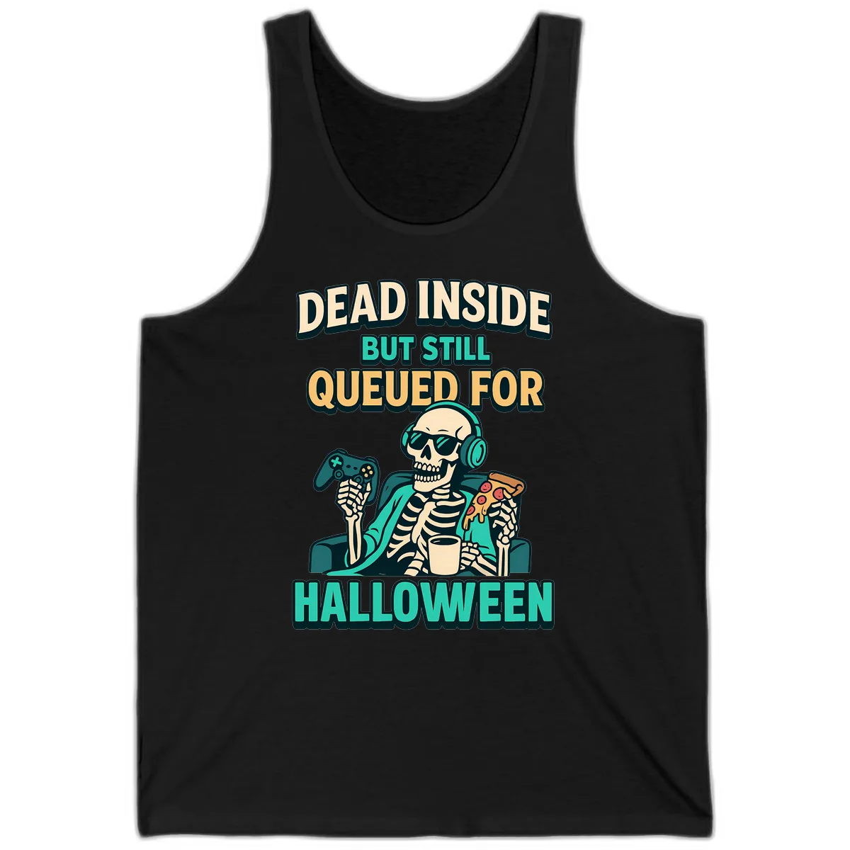 Dead Inside Halloween Gamer Skeleton Tank in Black