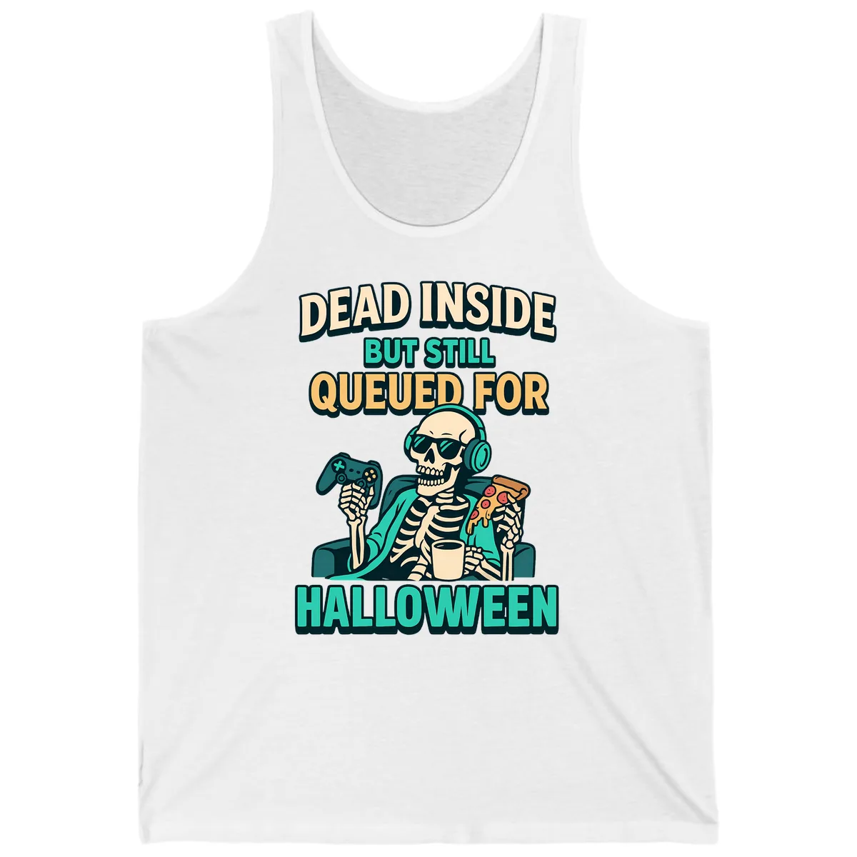 Dead Inside Halloween Gamer Skeleton Tank in White