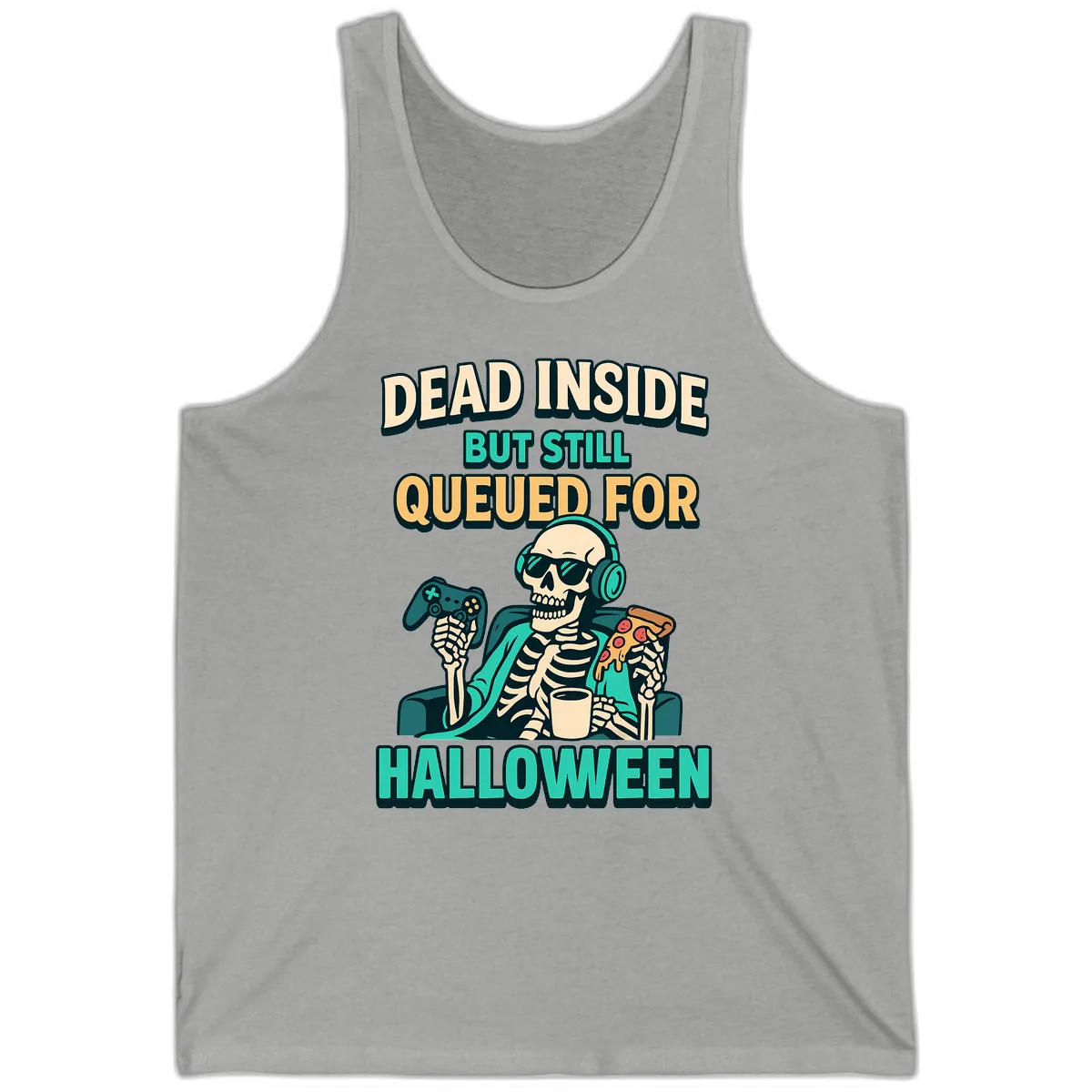 Dead Inside Halloween Gamer Skeleton Tank in Athletic Heather