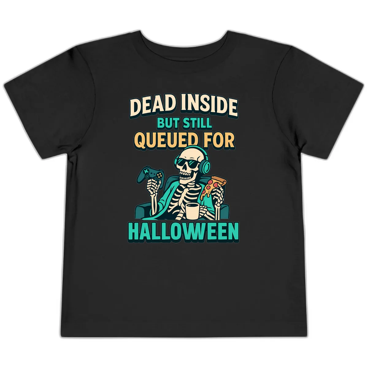 Dead Inside Halloween Gamer Skeleton Toddler T-Shirt in Black