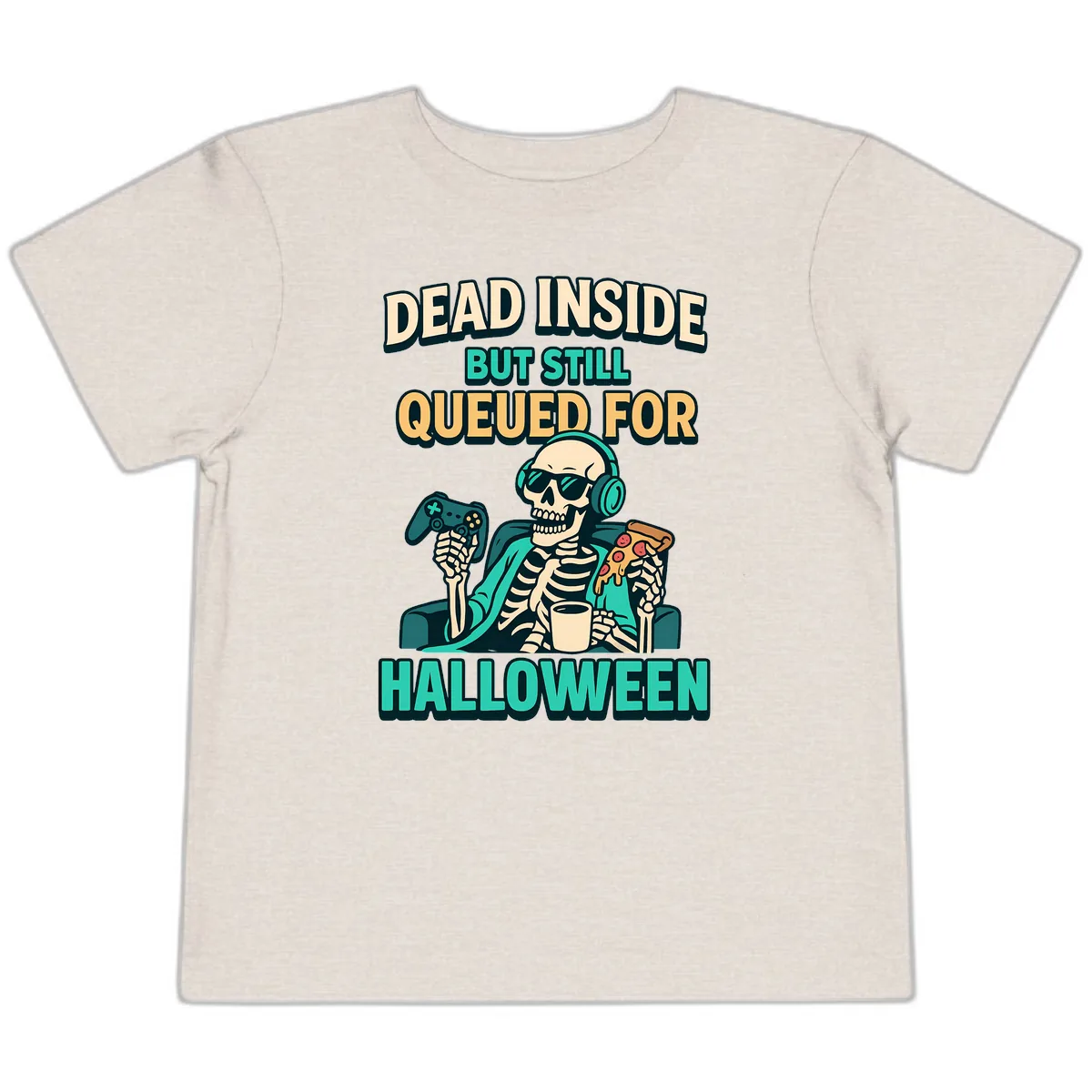 Dead Inside Halloween Gamer Skeleton Toddler T-Shirt in Heather Dust