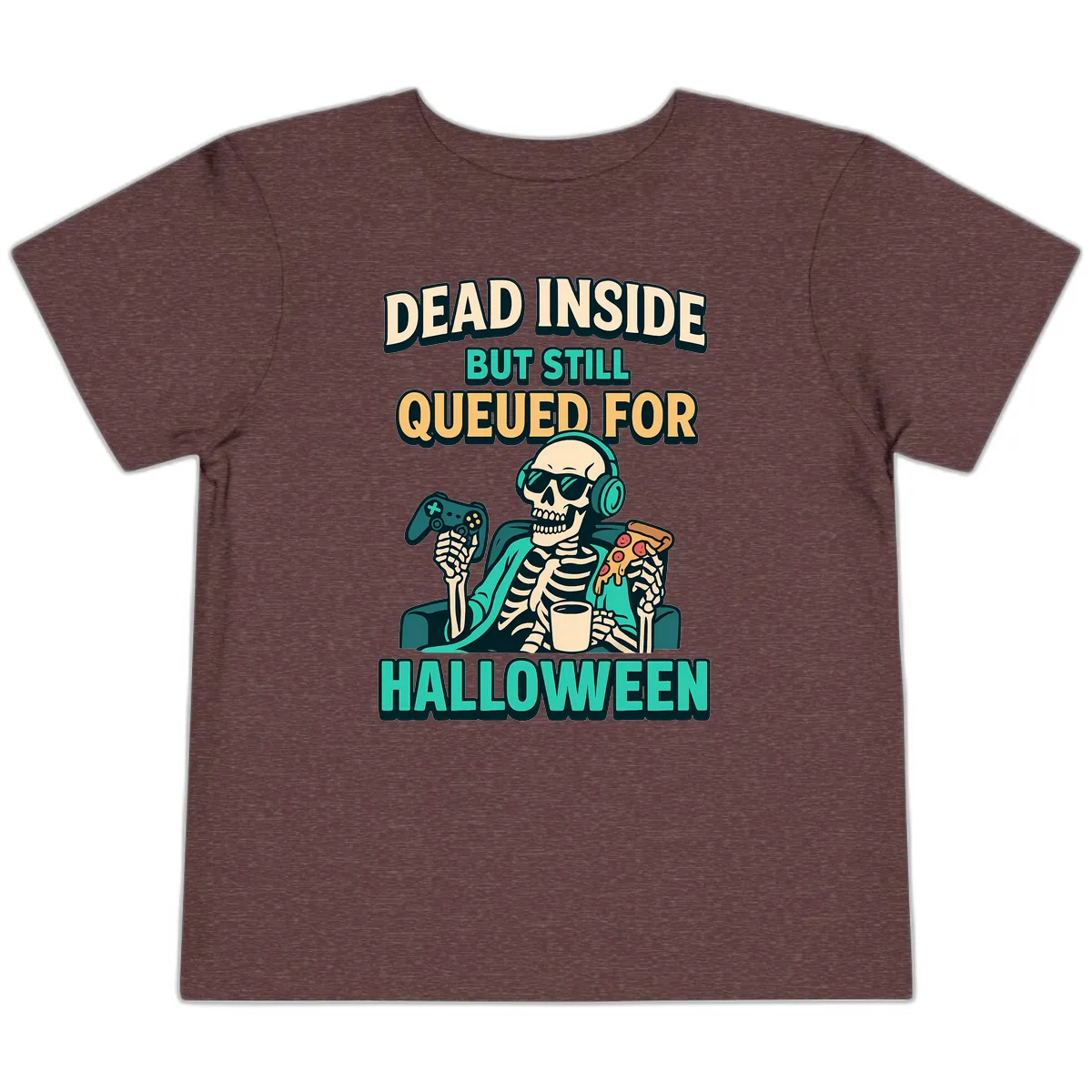 Dead Inside Halloween Gamer Skeleton Toddler T-Shirt in Heather Maroon