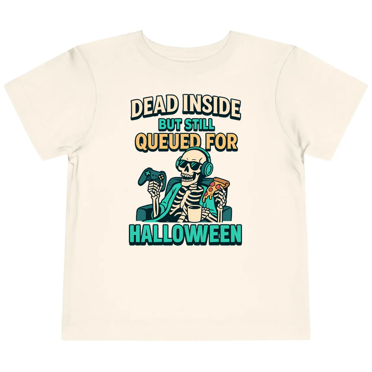 Dead Inside Halloween Gamer Skeleton Toddler T-Shirt in Natural