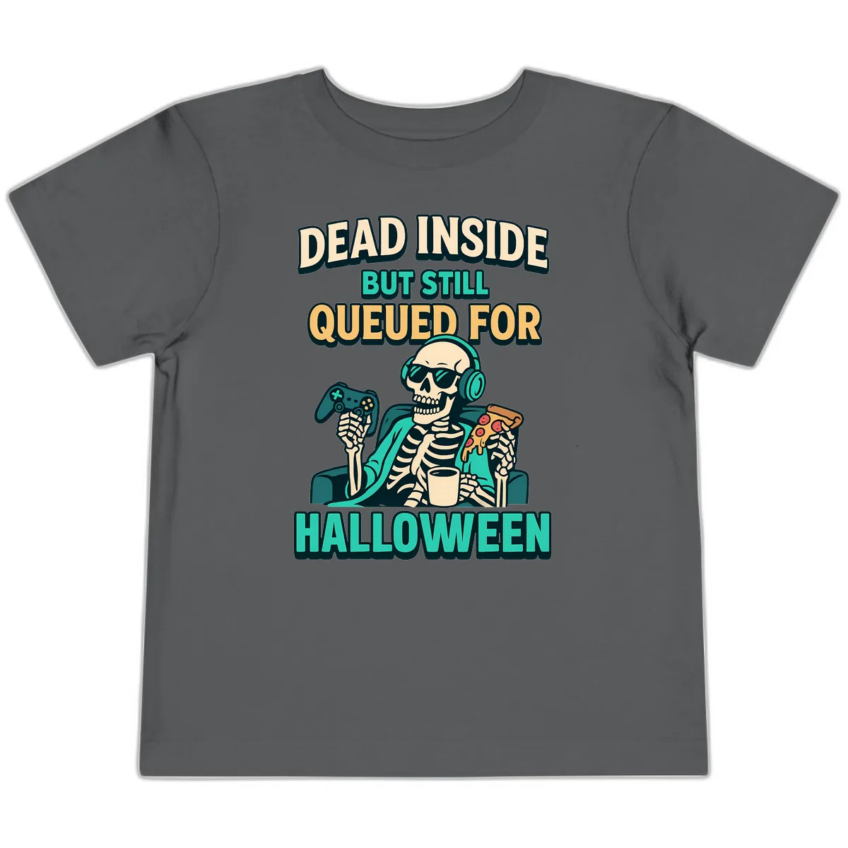 Dead Inside Halloween Gamer Skeleton Toddler T-Shirt in Asphalt