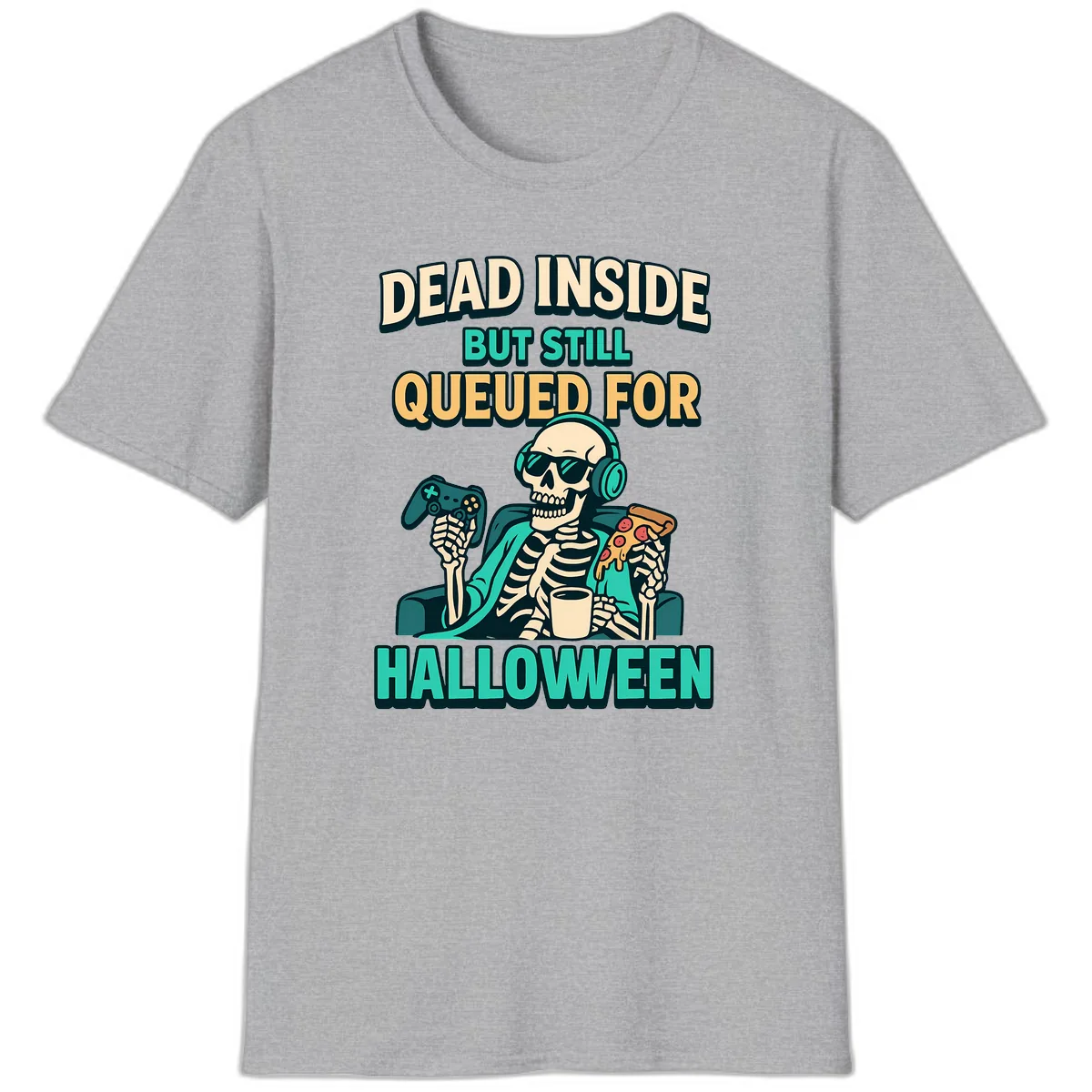 Dead Inside Halloween Gamer Skeleton T-Shirt in Sport Grey