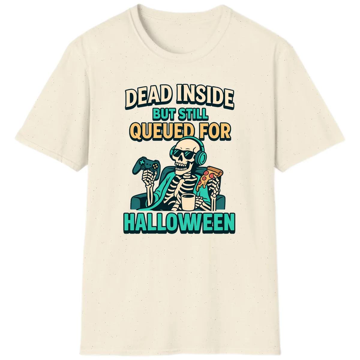 Dead Inside Halloween Gamer Skeleton T-Shirt in Natural