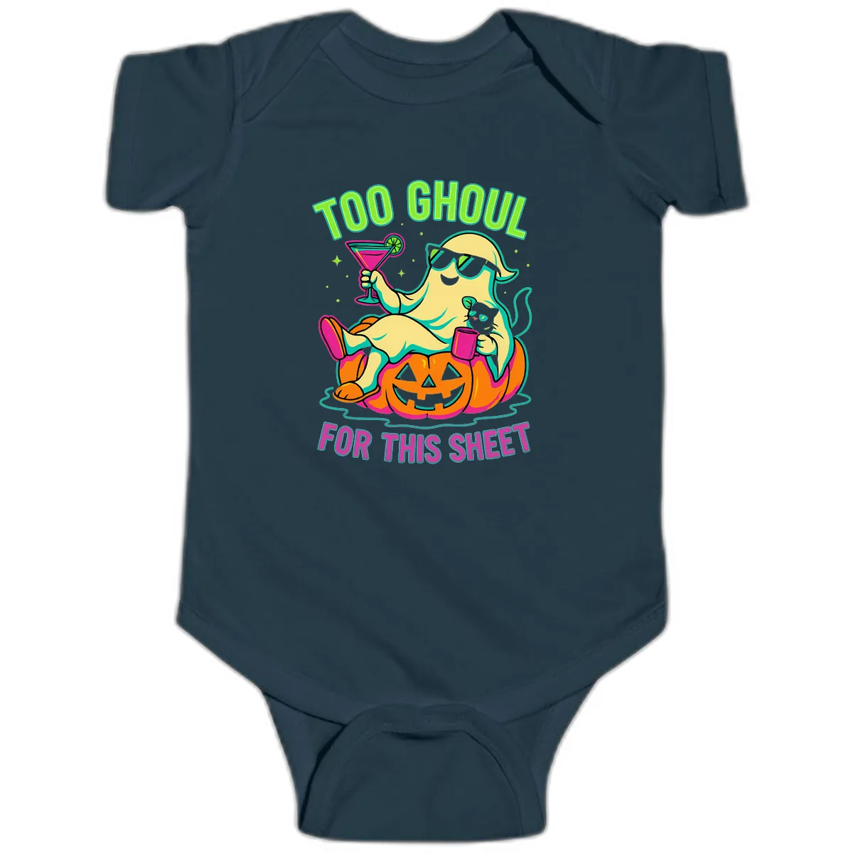 Too Ghoul For This Sheet Baby Onesie in Navy