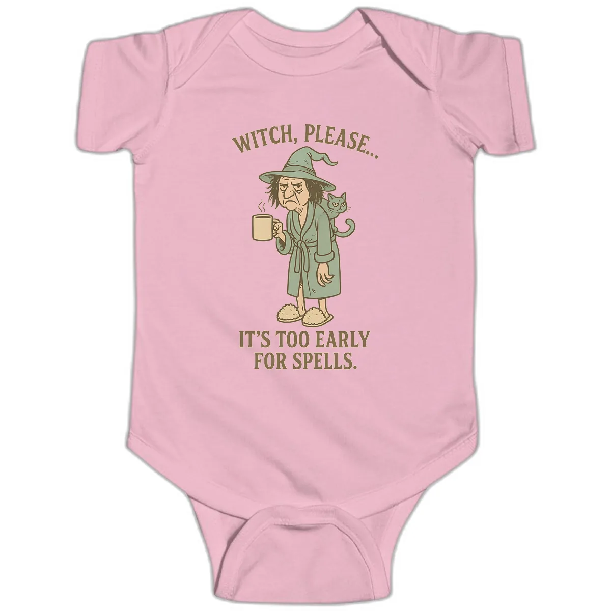 Witch, Please It's Too Early For Spells Baby Onesie in Pink