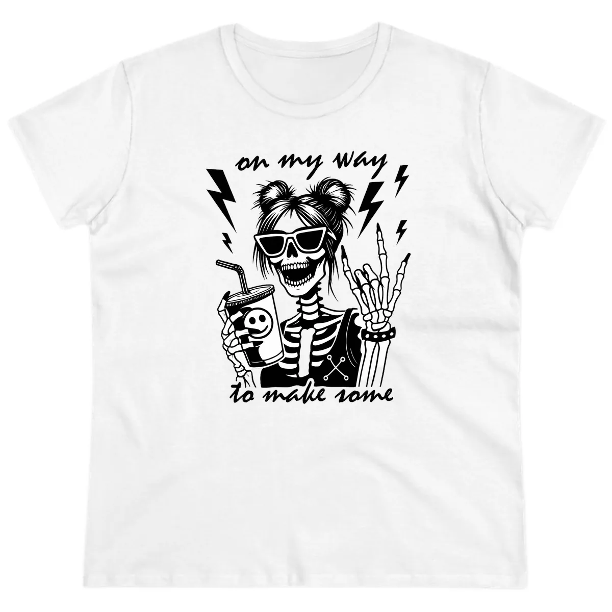 Skeleton Rocker On My Way To Make Some Ladies Tee in White
