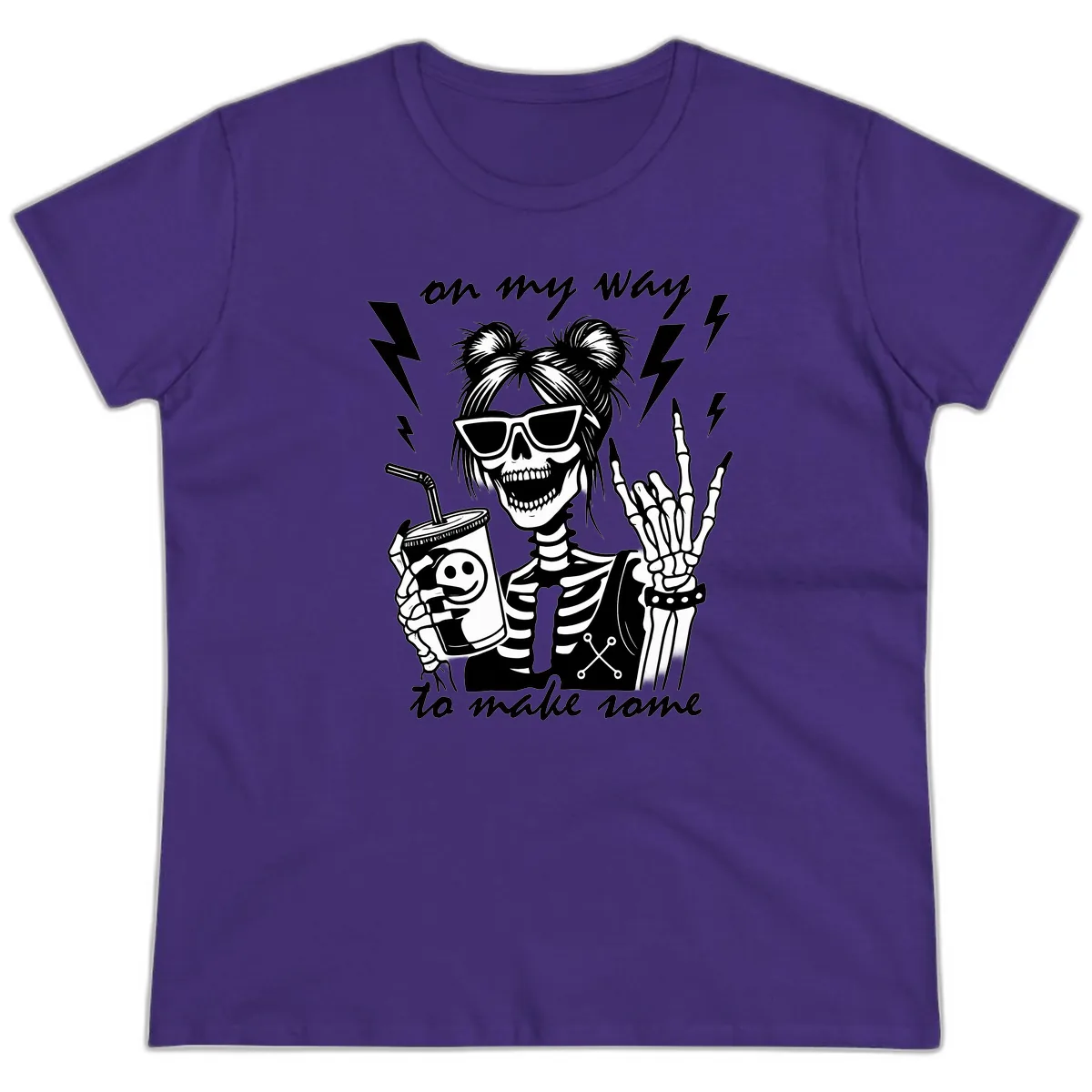 Skeleton Rocker On My Way To Make Some Ladies Tee in Purple