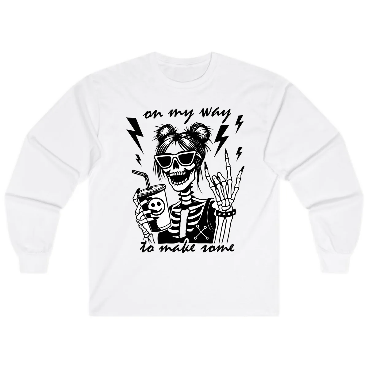 Skeleton Rocker On My Way To Make Some Long Sleeve in White