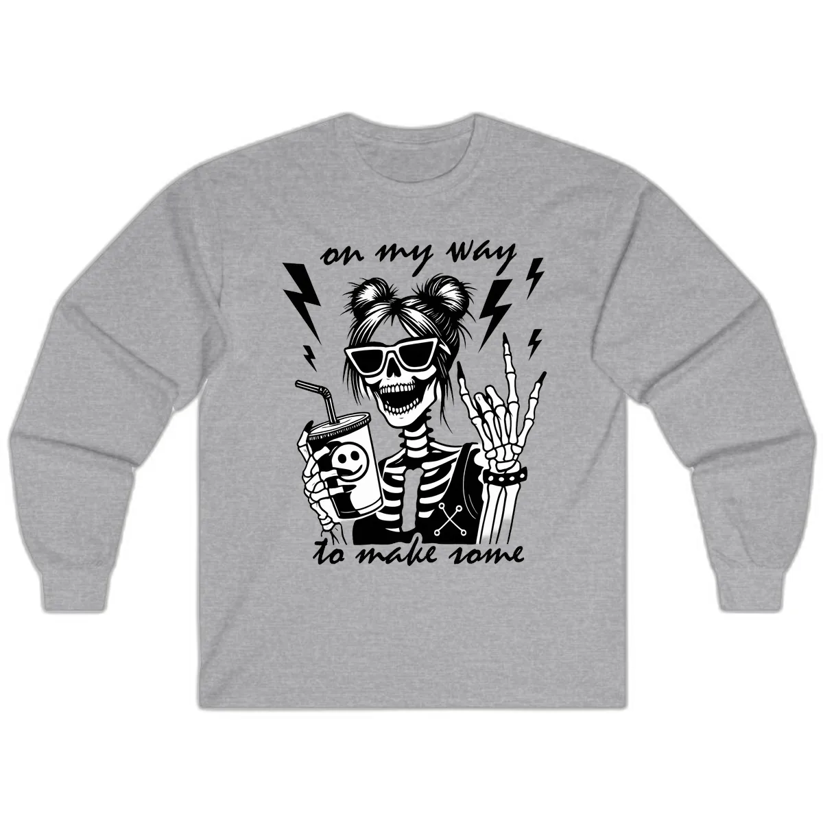 Skeleton Rocker On My Way To Make Some Long Sleeve in Sport Grey
