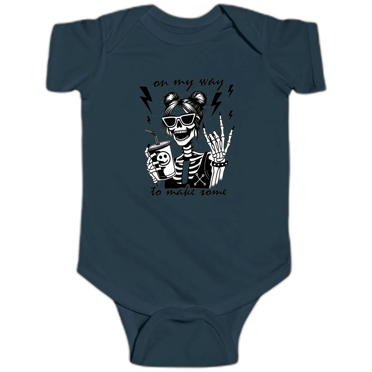 Skeleton Rocker On My Way To Make Some Baby Onesie in Navy