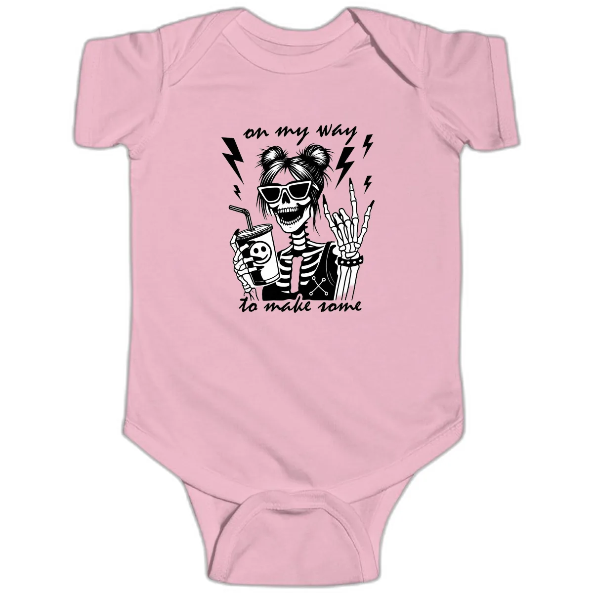 Skeleton Rocker On My Way To Make Some Baby Onesie in Pink