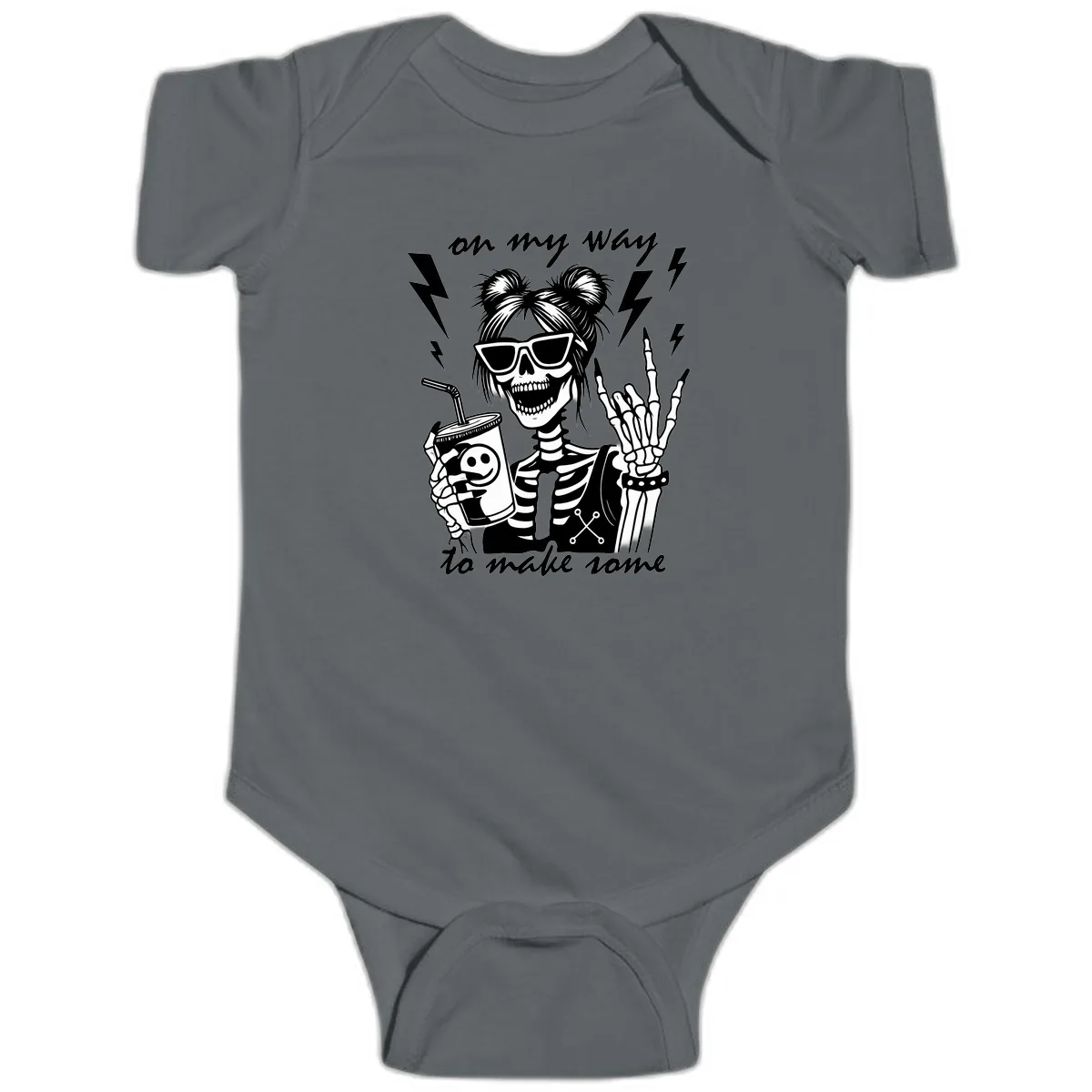 Skeleton Rocker On My Way To Make Some Baby Onesie in Charcoal