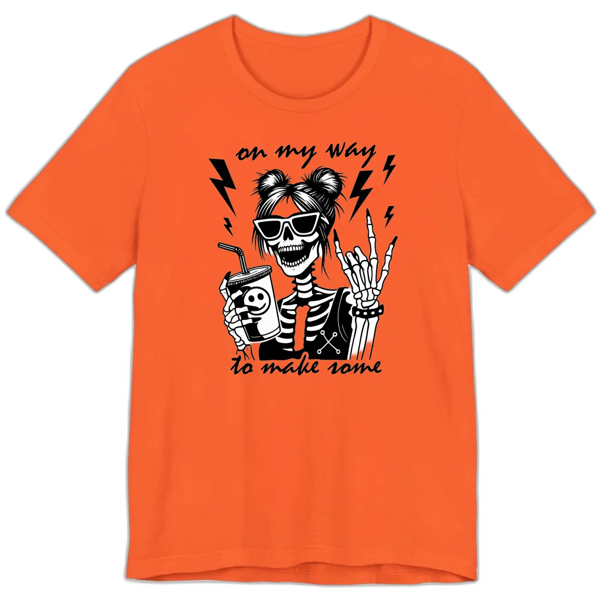 Skeleton Rocker On My Way To Make Some Premium T-Shirt in Orange