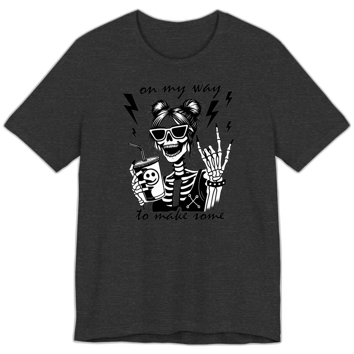 Skeleton Rocker On My Way To Make Some Premium T-Shirt in Dark Grey Heather