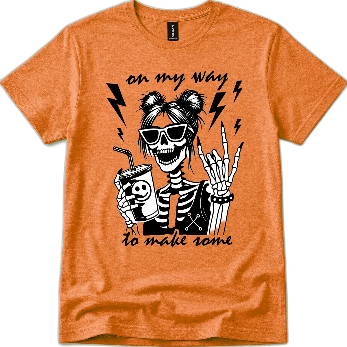 Skeleton Rocker On My Way To Make Some T-Shirt in Heather Orange