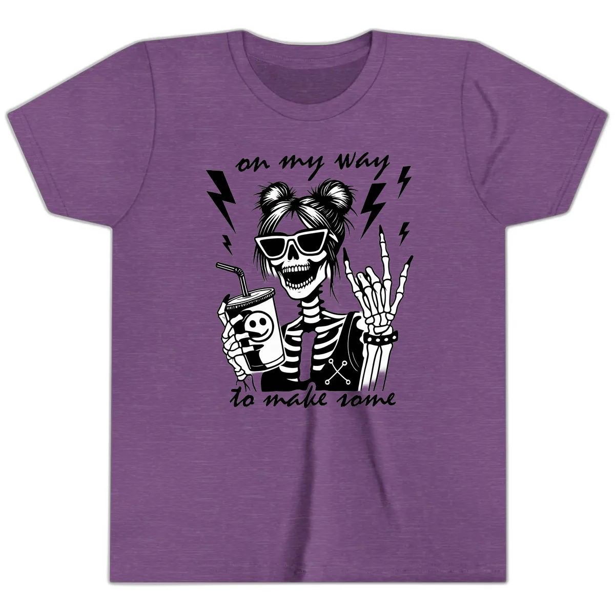 Skeleton Rocker On My Way To Make Some Youth T-Shirt in Heather Team Purple