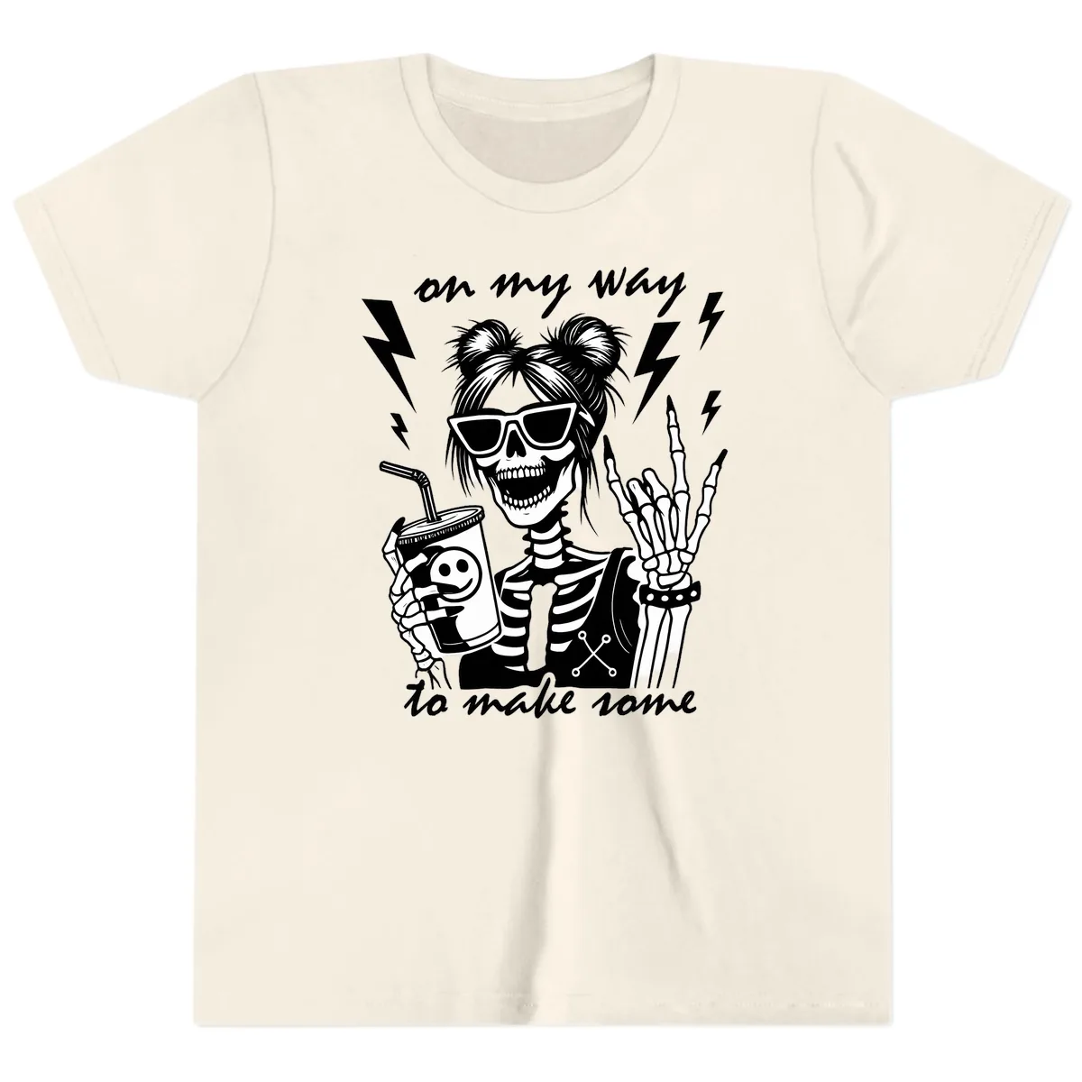 Skeleton Rocker On My Way To Make Some Youth T-Shirt in Natural