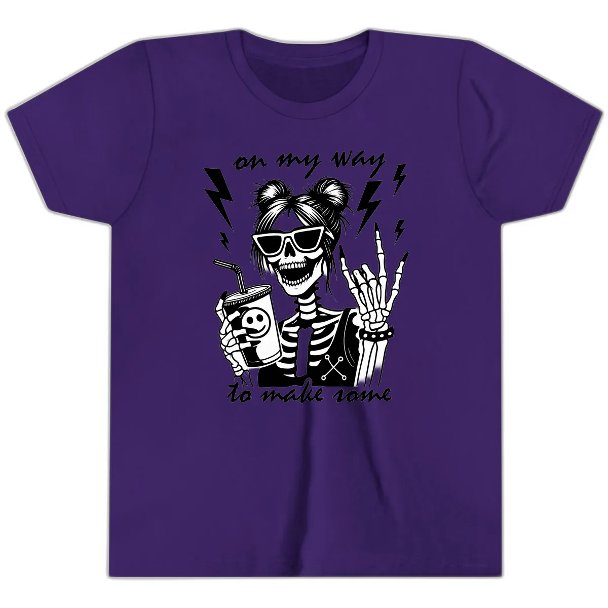 Skeleton Rocker On My Way To Make Some Youth T-Shirt in Team Purple