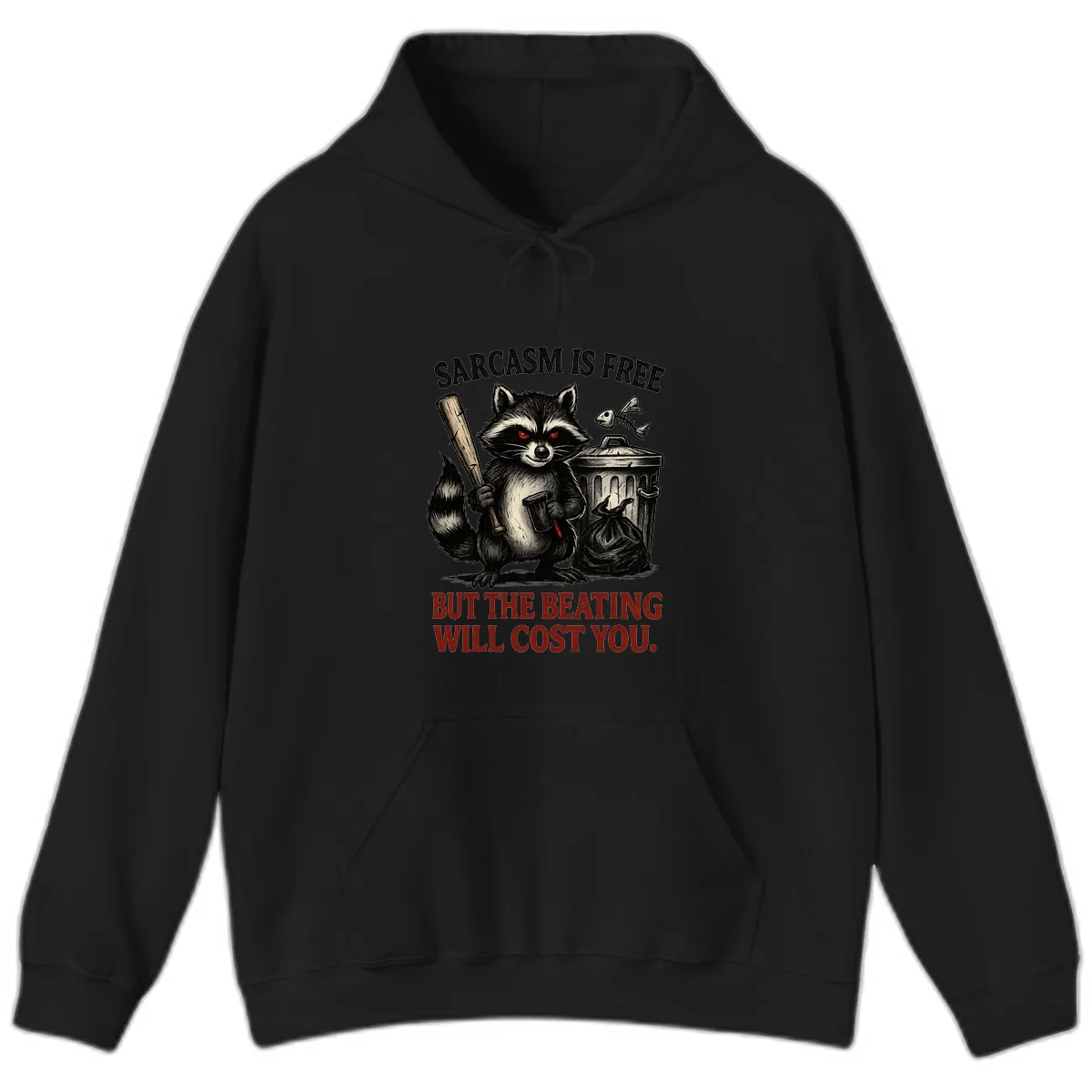 Sarcastic Raccoon Threat Hoodie in Black