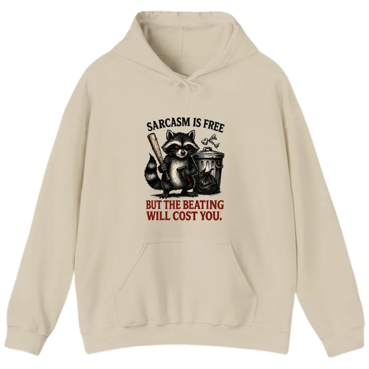 Sarcastic Raccoon Threat Hoodie in Sand