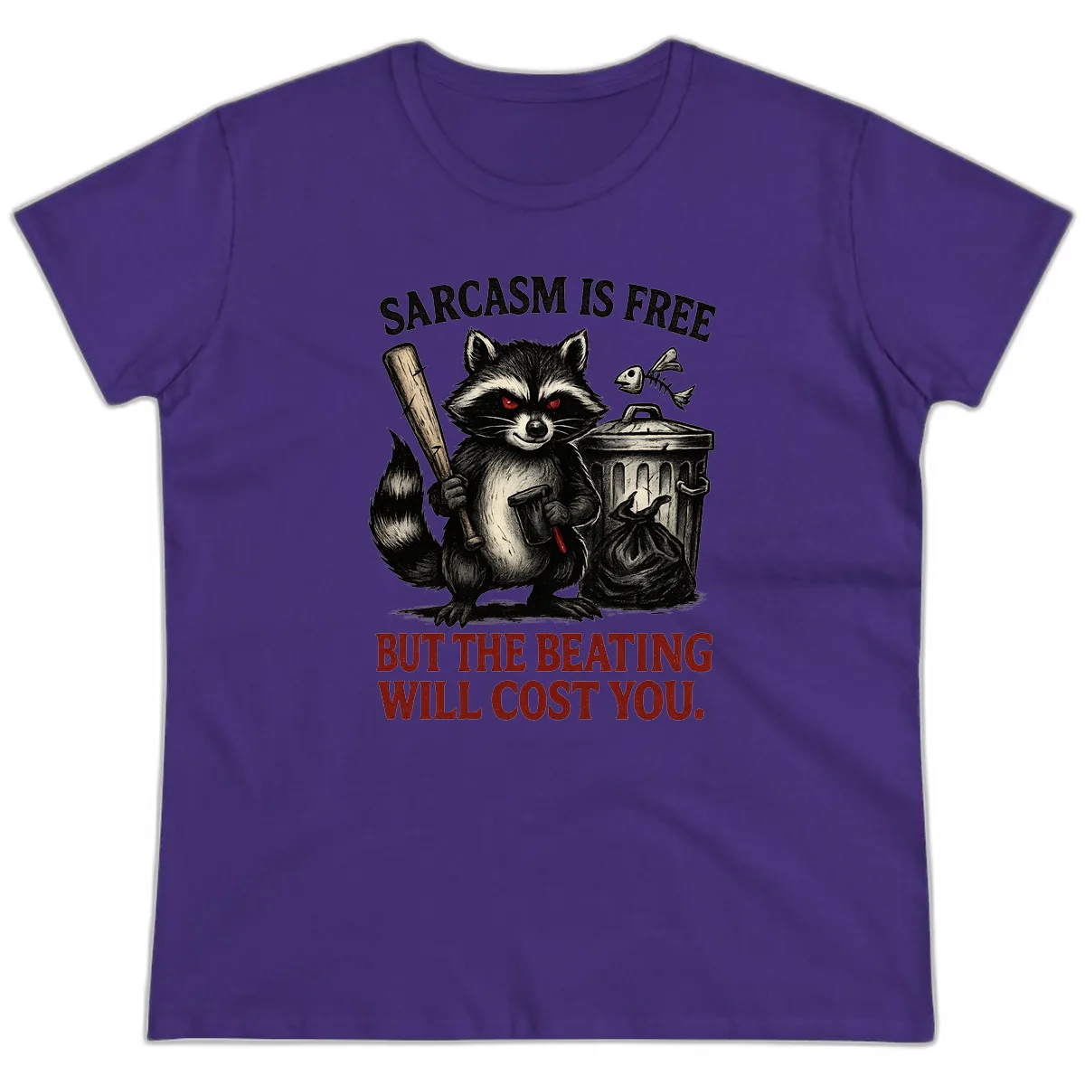 Sarcastic Raccoon Threat Ladies Tee in Purple
