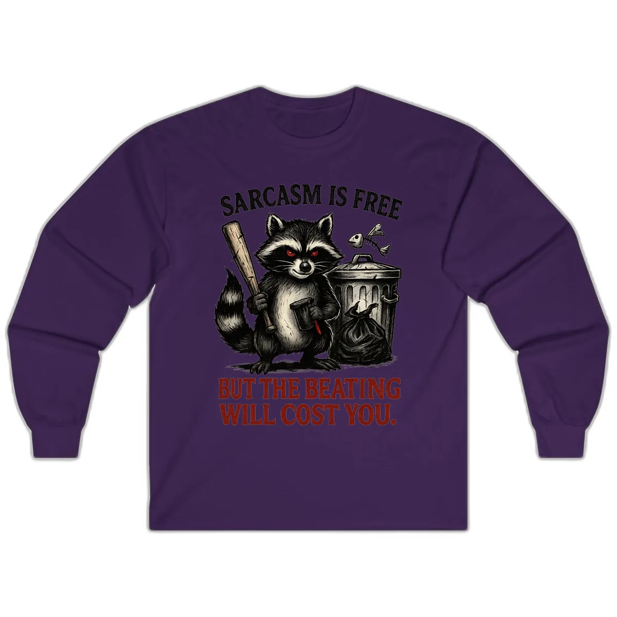 Sarcastic Raccoon Threat Long Sleeve in Purple
