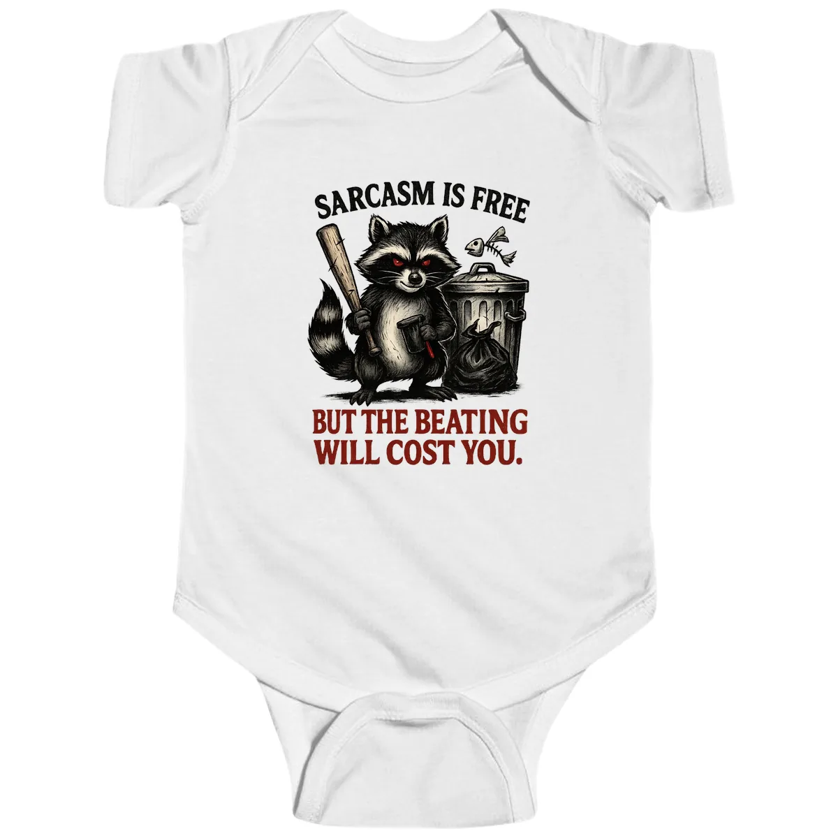 Sarcastic Raccoon Threat Baby Onesie in White