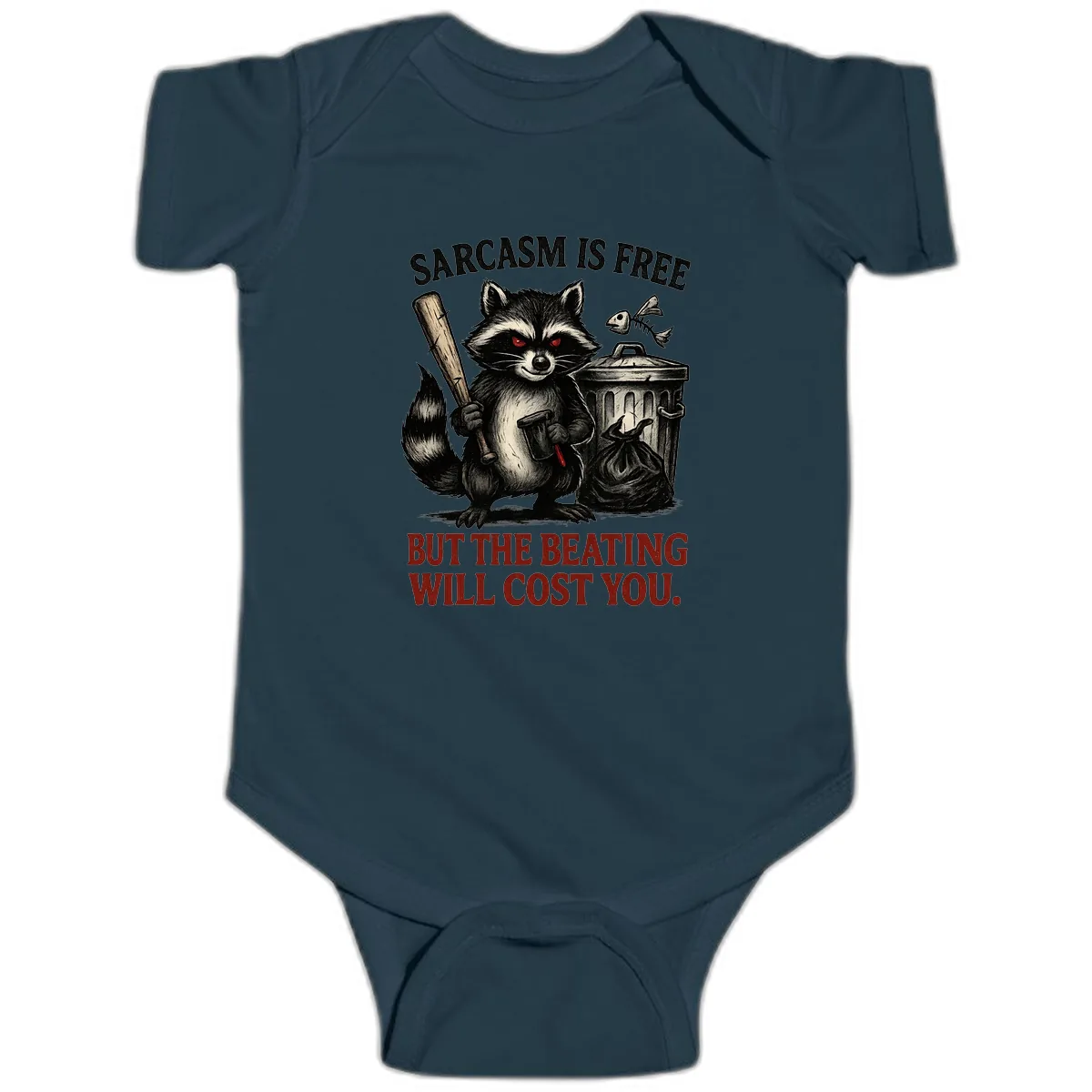 Sarcastic Raccoon Threat Baby Onesie in Navy