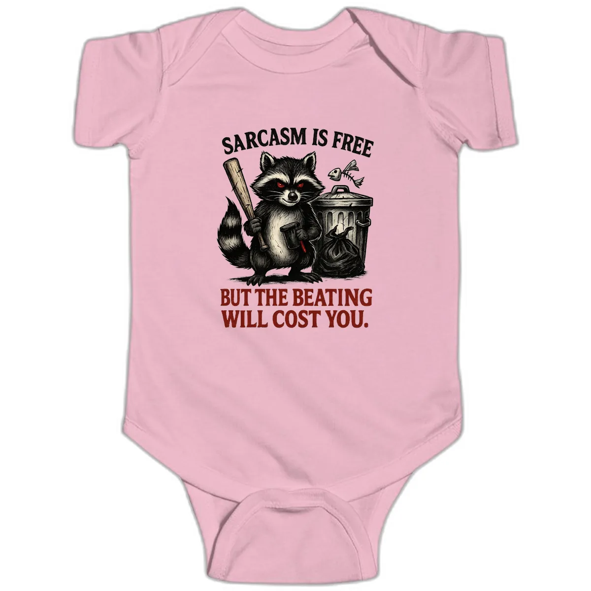 Sarcastic Raccoon Threat Baby Onesie in Pink