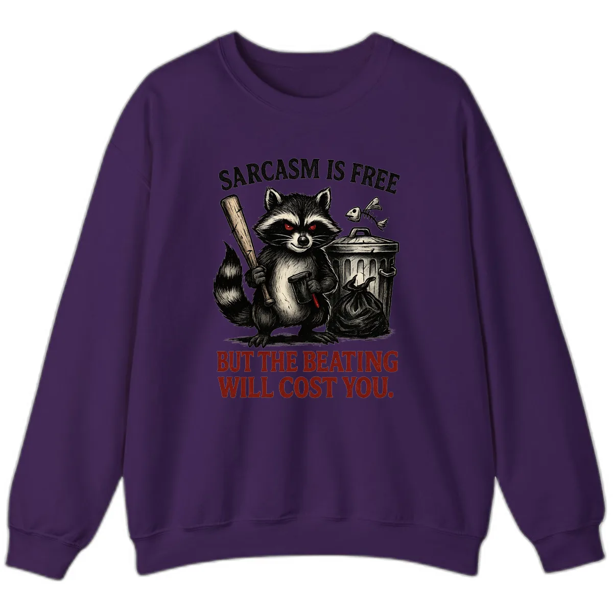 Sarcastic Raccoon Threat Sweatshirt in Purple