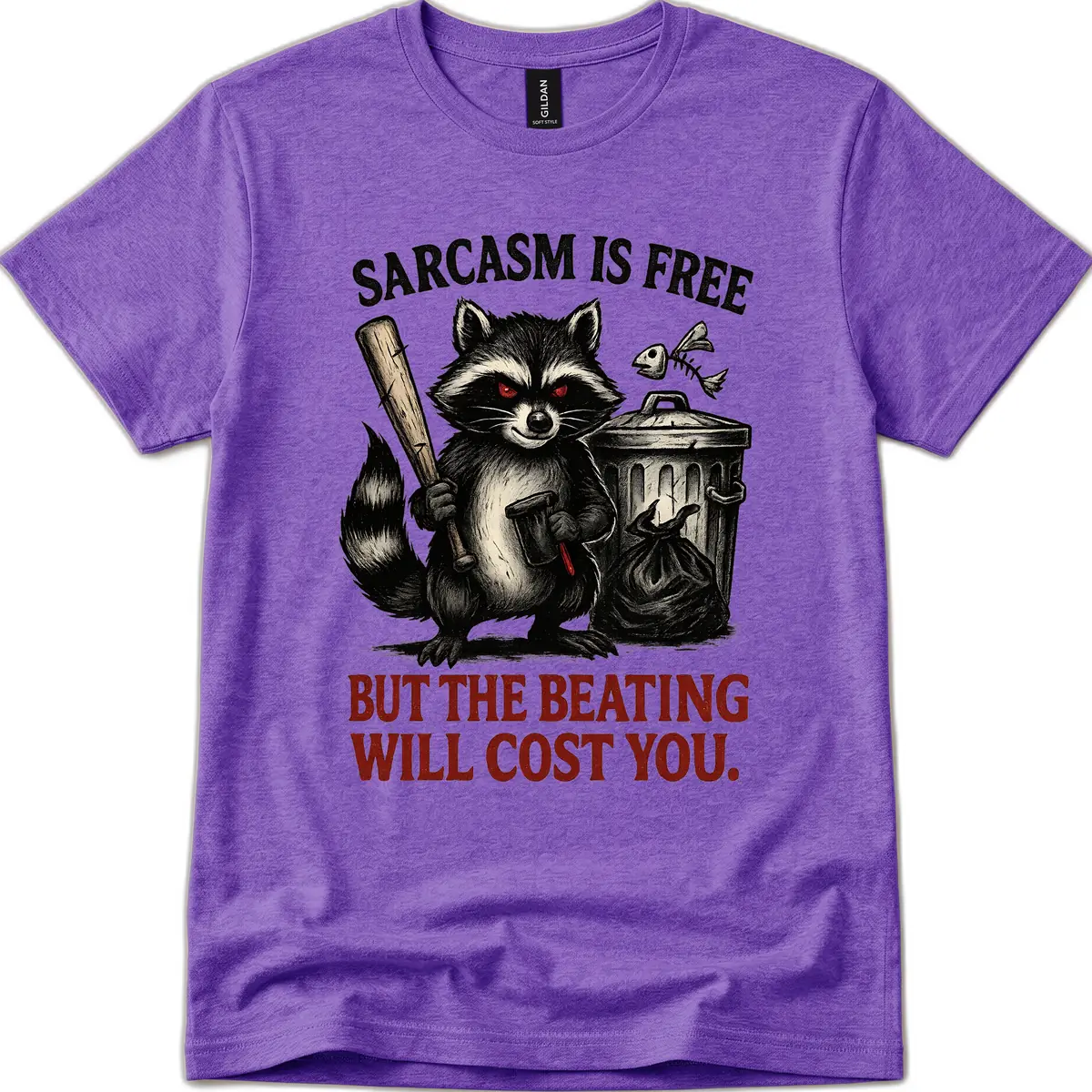 Sarcastic Raccoon Threat T-Shirt in Heather Purple