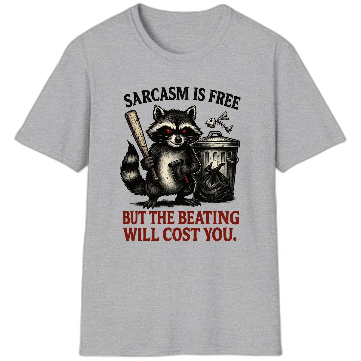 Sarcastic Raccoon Threat T-Shirt in Sport Grey