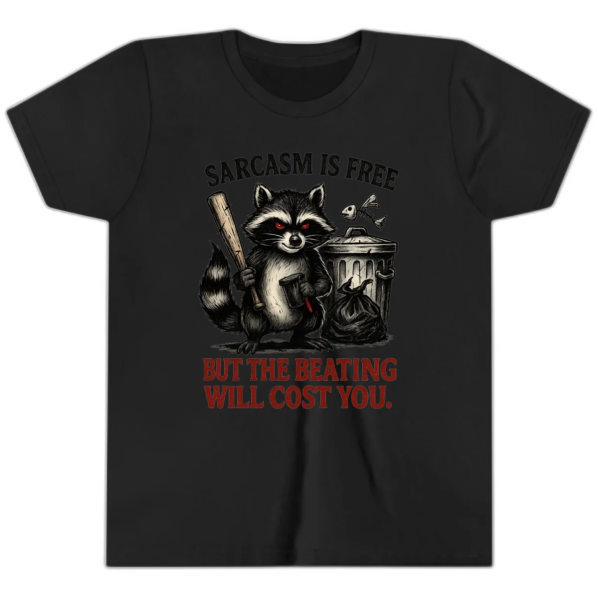 Sarcastic Raccoon Threat Youth T-Shirt in Black