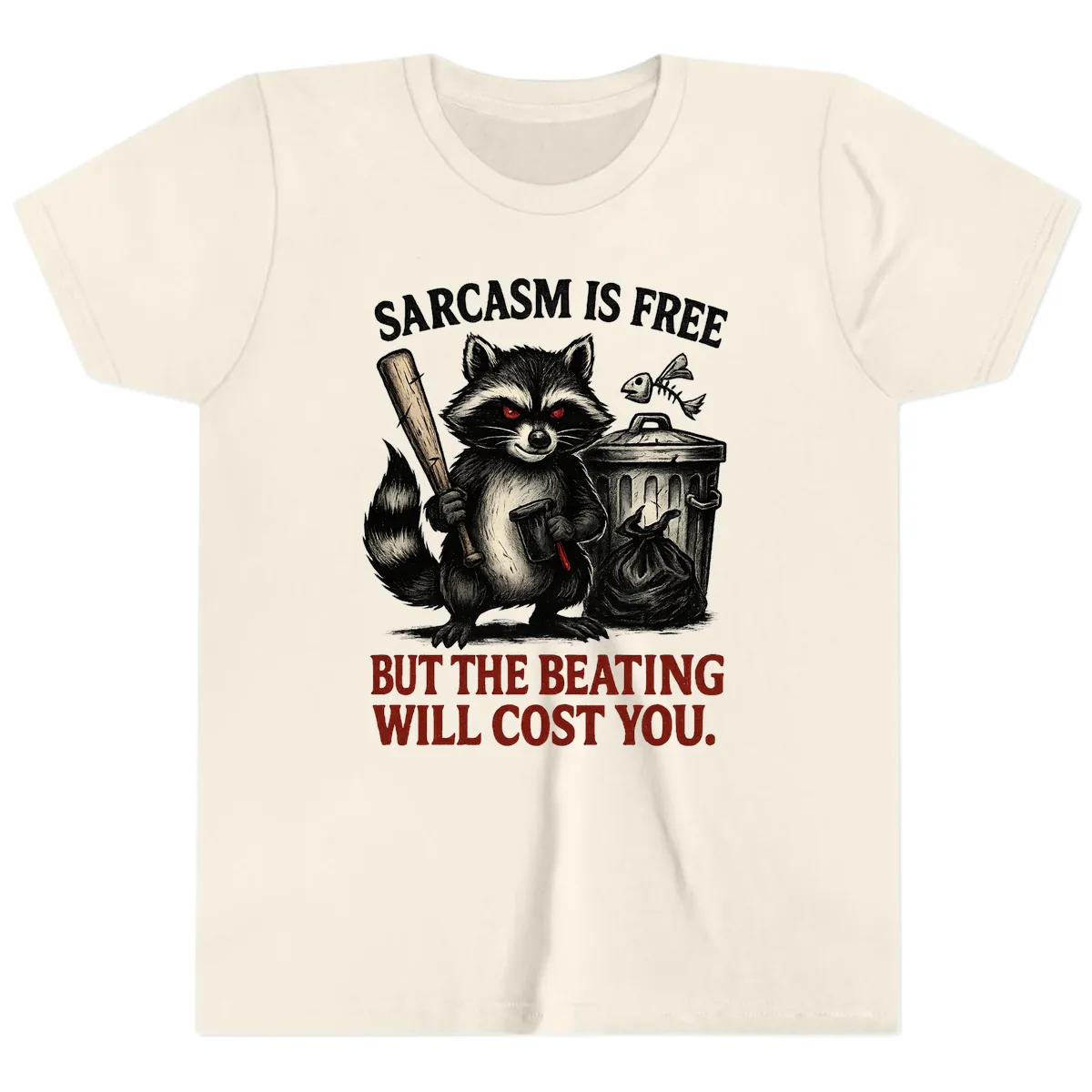 Sarcastic Raccoon Threat Youth T-Shirt in Natural