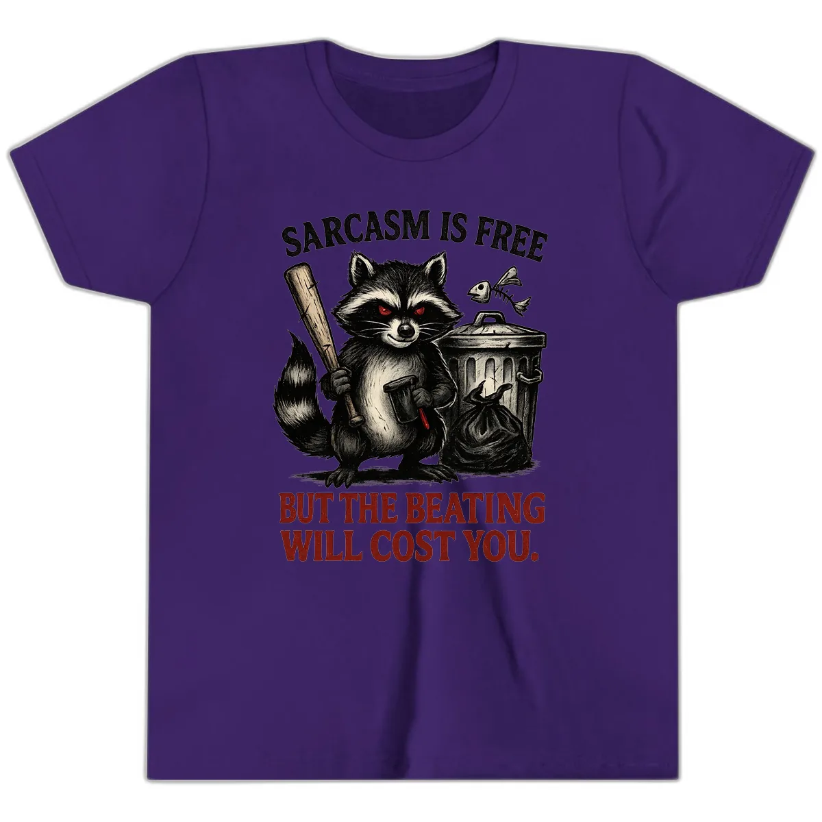 Sarcastic Raccoon Threat Youth T-Shirt in Team Purple