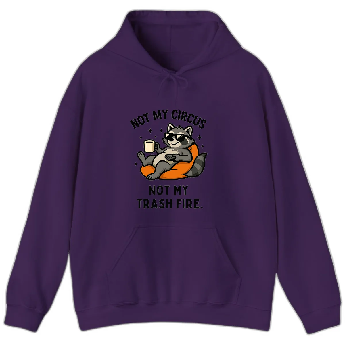 Not My Circus Trash Fire Raccoon Hoodie in Purple