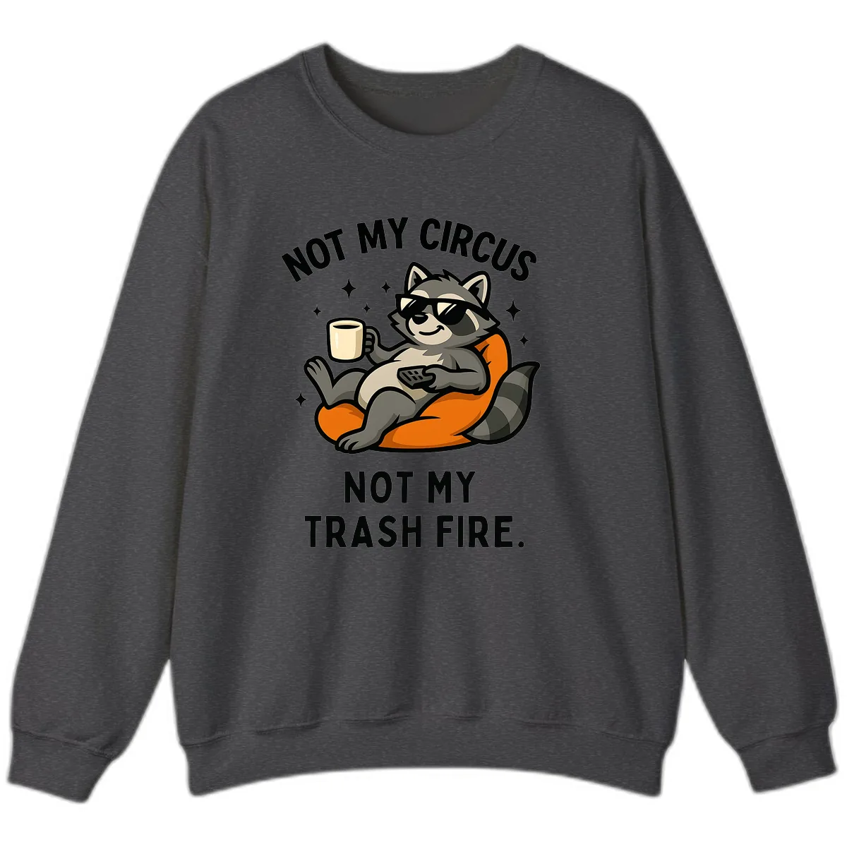 Not My Circus Trash Fire Raccoon Sweatshirt in Dark Heather