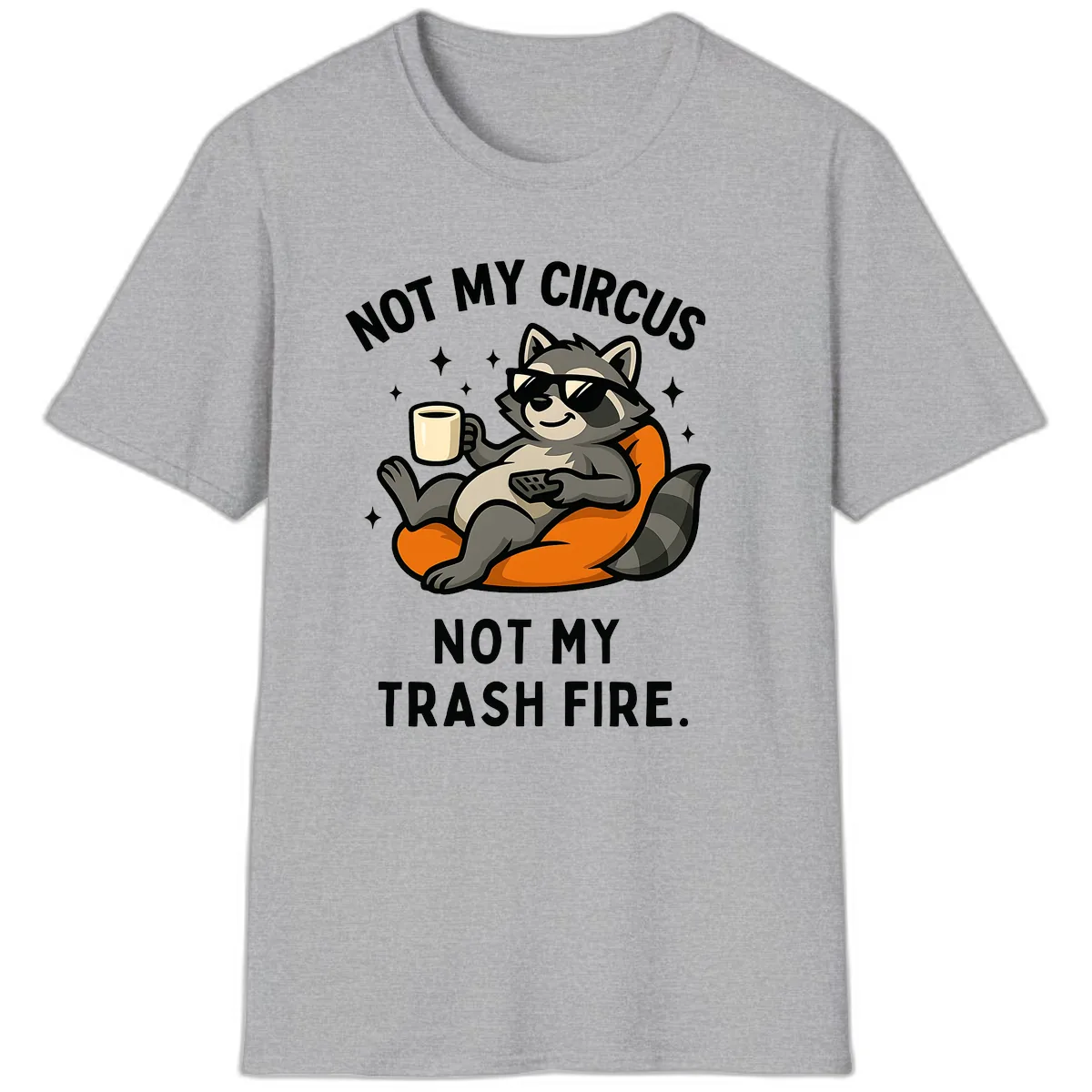 Not My Circus Trash Fire Raccoon T-Shirt in Sport Grey
