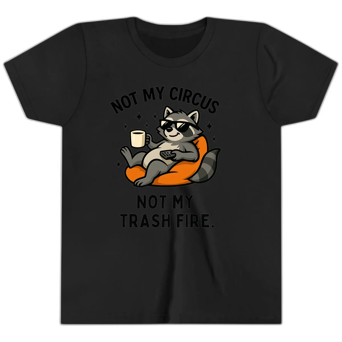 Not My Circus Trash Fire Raccoon Youth T-Shirt in Black