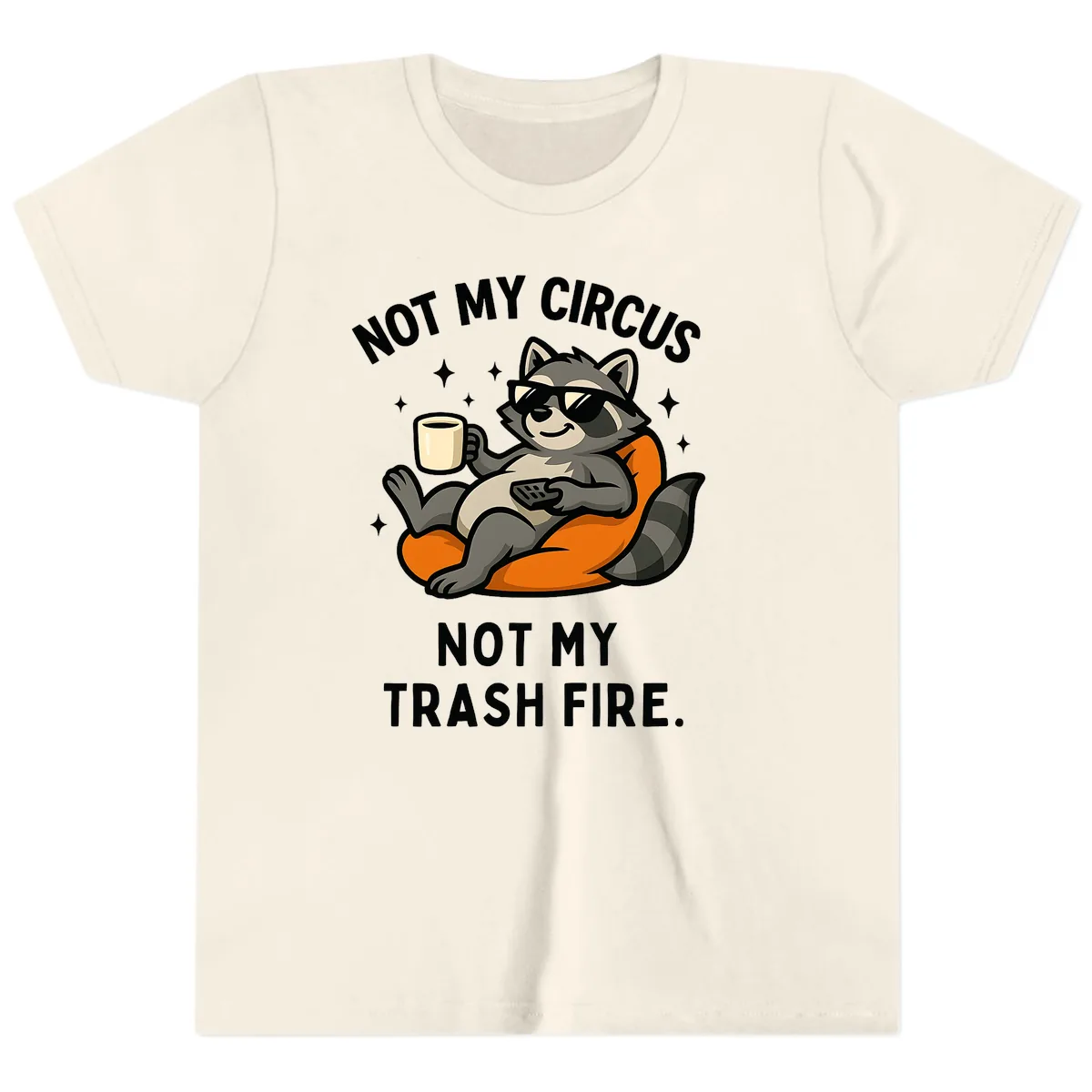 Not My Circus Trash Fire Raccoon Youth T-Shirt in Natural